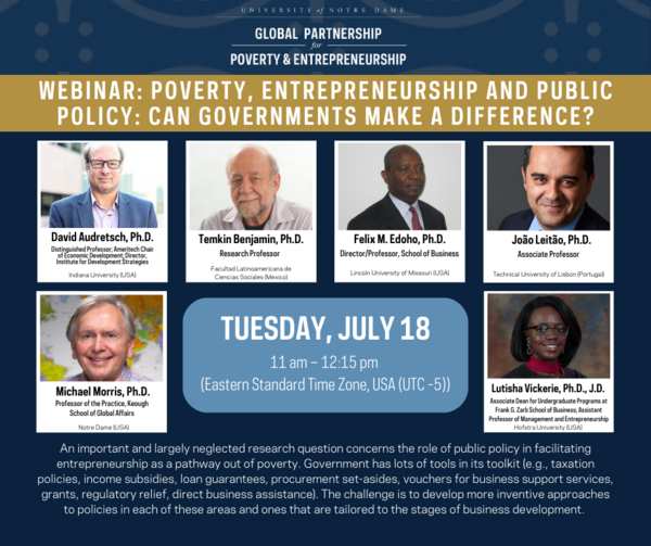 Webinar: Poverty, Entrepreneurship and Public Policy: Can Governments Make a Difference?